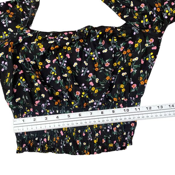 Revolve AFRM Soph Black Ditsy Floral Smocked Peasant Crop Top SZ S - Picture 12 of 14